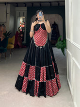 Load image into Gallery viewer, Black Cotton Lehenga Co-Ord Set with Mirror Work &amp; Cowrie Embellishments ClothsVilla