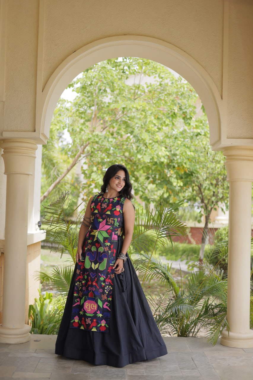 Black Cotton Lehenga with Gamthi Blouse ClothsVilla