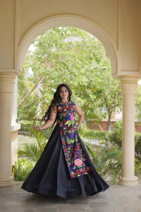 Black Cotton Lehenga with Gamthi Blouse ClothsVilla
