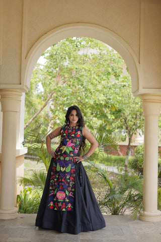 Black Cotton Lehenga with Gamthi Blouse ClothsVilla