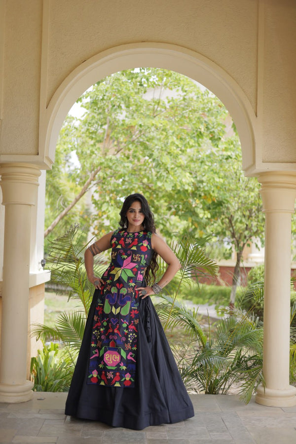 Black Cotton Lehenga with Gamthi Blouse ClothsVilla