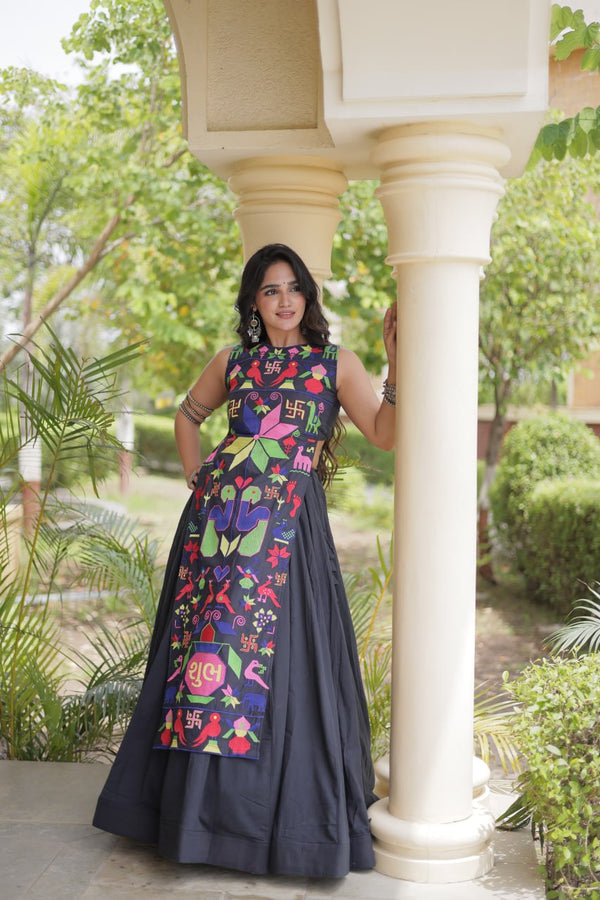 Black Cotton Lehenga with Gamthi Blouse ClothsVilla