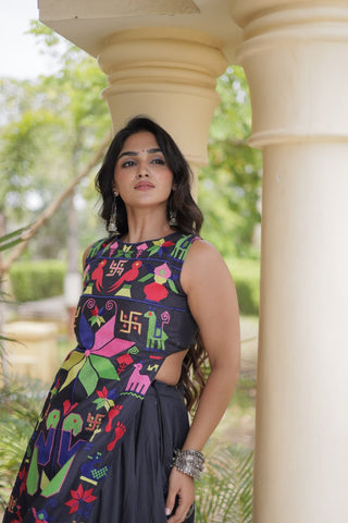 Black Cotton Lehenga with Gamthi Blouse ClothsVilla