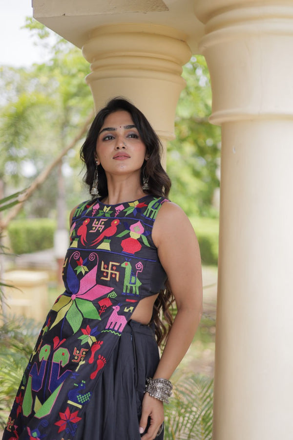 Black Cotton Lehenga with Gamthi Blouse ClothsVilla
