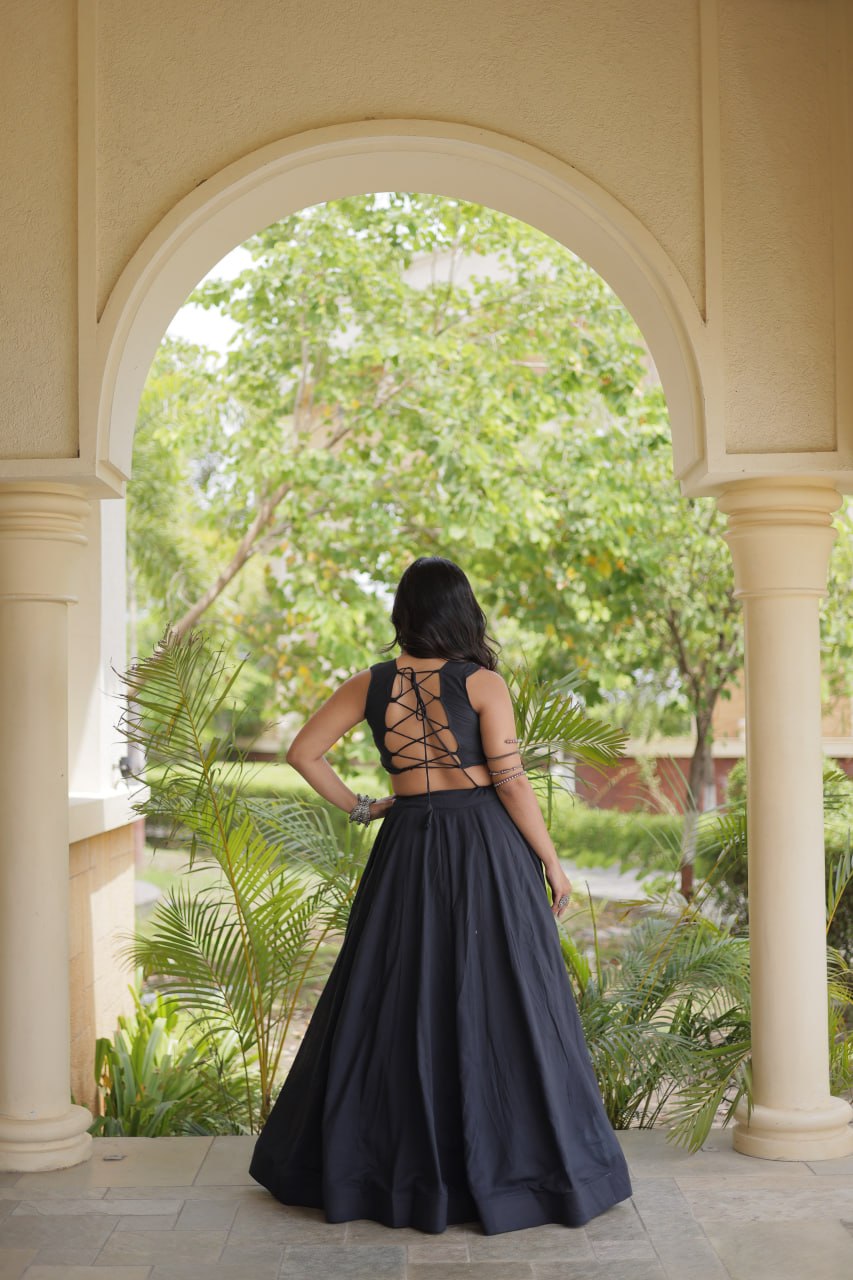 Black Cotton Lehenga with Gamthi Blouse ClothsVilla