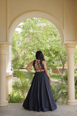 Black Cotton Lehenga with Gamthi Blouse ClothsVilla