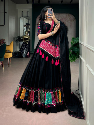 Black Cotton Patchwork Lehenga Choli ClothsVilla