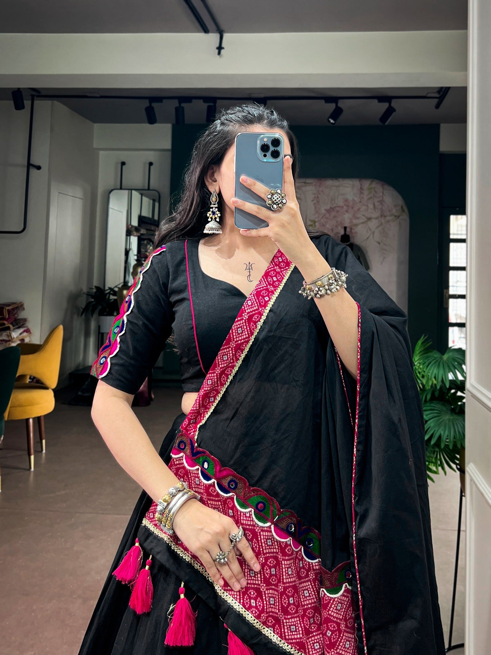 Black Cotton Patchwork Lehenga Choli ClothsVilla