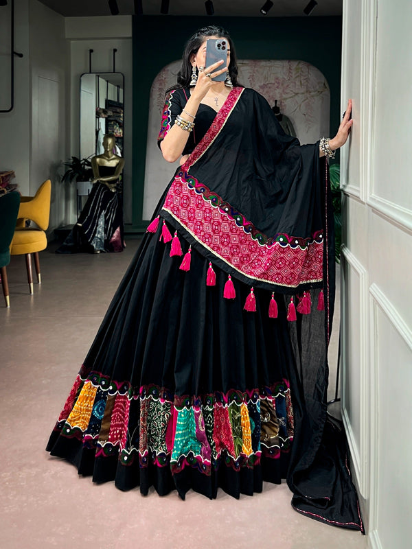 Black Cotton Patchwork Lehenga Choli ClothsVilla