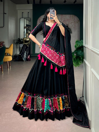 Black Cotton Patchwork Lehenga Choli ClothsVilla