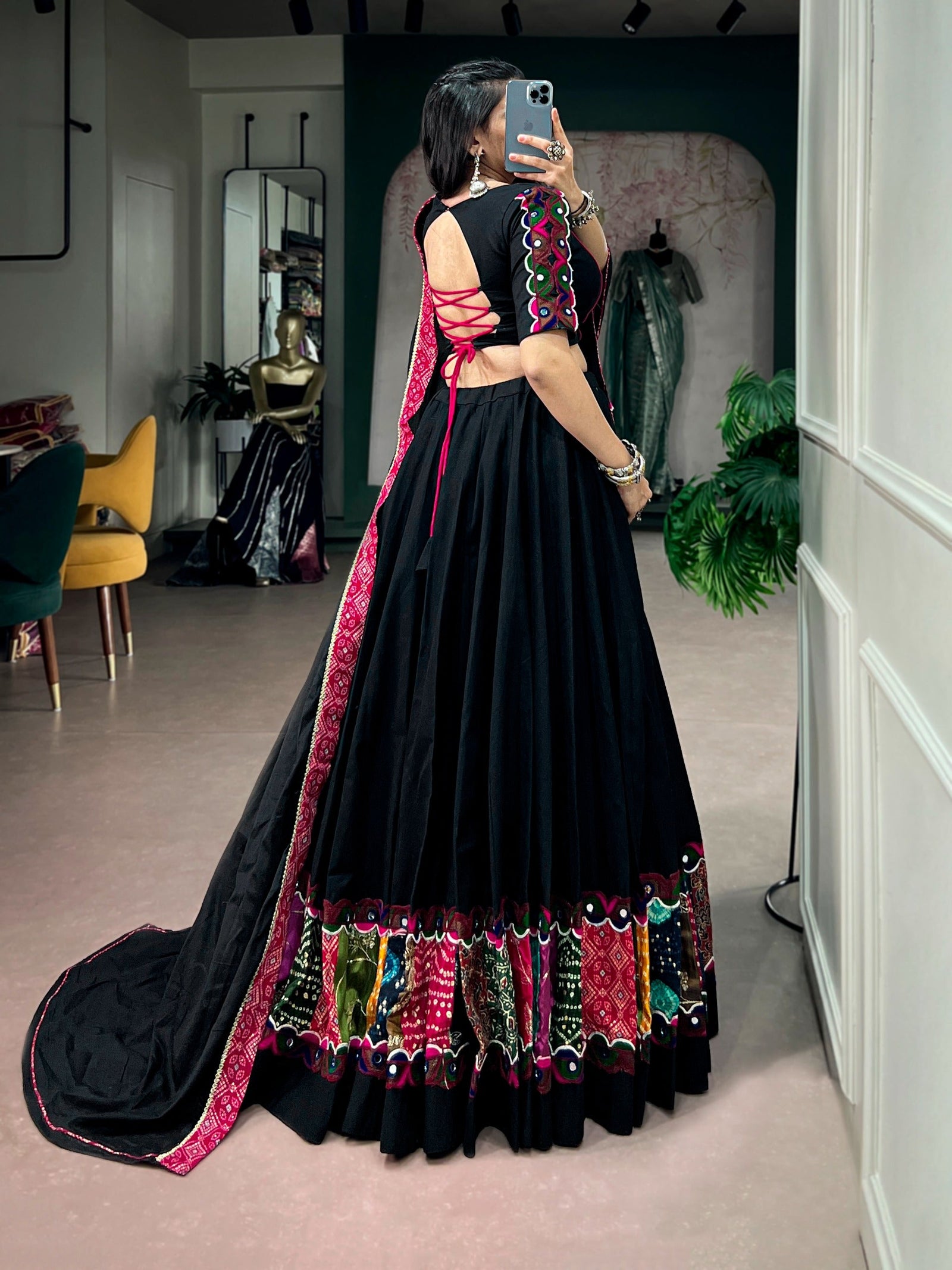 Black Cotton Patchwork Lehenga Choli ClothsVilla