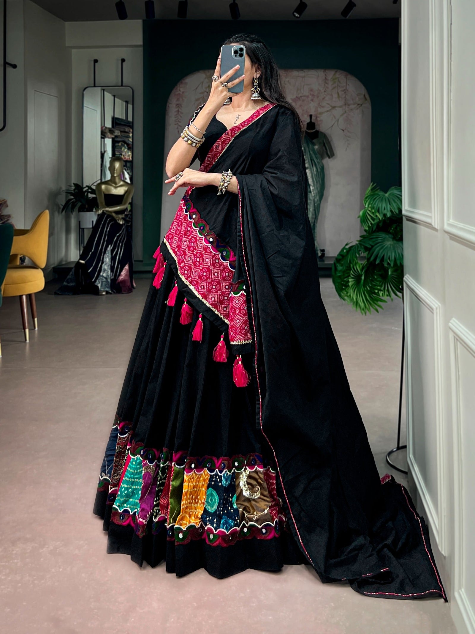 Black Cotton Patchwork Lehenga Choli ClothsVilla
