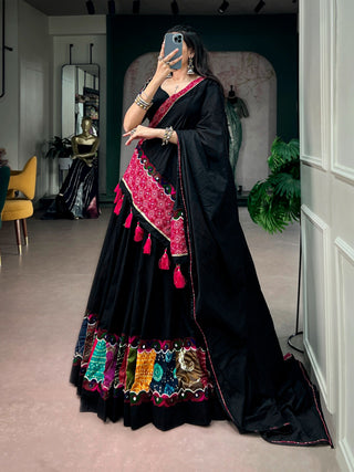 Black Cotton Patchwork Lehenga Choli ClothsVilla