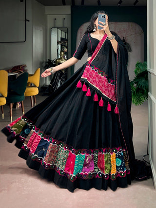 Black Cotton Patchwork Lehenga Choli ClothsVilla