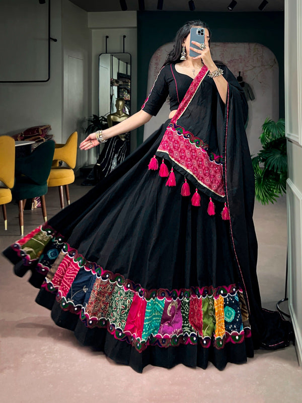 Black Cotton Patchwork Lehenga Choli ClothsVilla