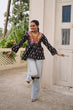 Load image into Gallery viewer, Black Cotton Printed Top with Kutchi Patchwork &amp; Dori Closure – Stitched ClothsVilla