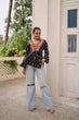 Load image into Gallery viewer, Black Cotton Printed Top with Kutchi Patchwork &amp; Dori Closure – Stitched ClothsVilla