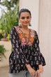 Load image into Gallery viewer, Black Cotton Printed Top with Kutchi Patchwork &amp; Dori Closure – Stitched ClothsVilla