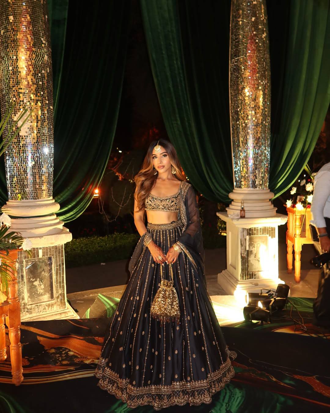 Black Crepe Silk Sequins Lehenga Set ClothsVilla