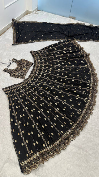 Black Crepe Silk Sequins Lehenga Set ClothsVilla