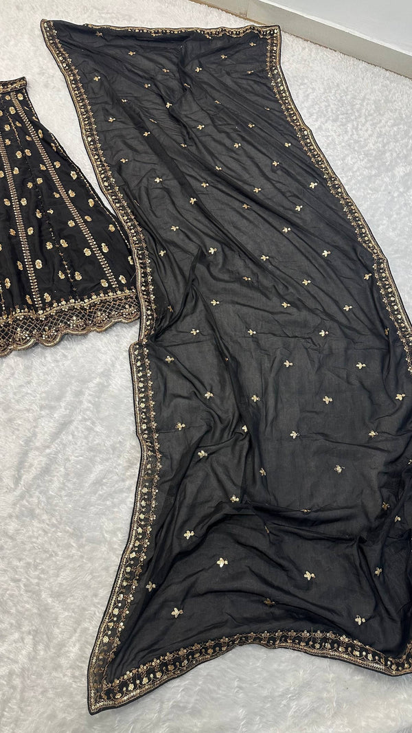 Black Crepe Silk Sequins Lehenga Set ClothsVilla