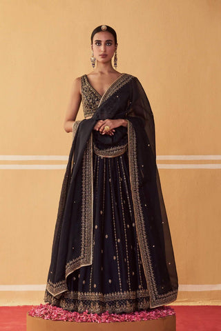 Black Crepe Silk Sequins Lehenga Set ClothsVilla