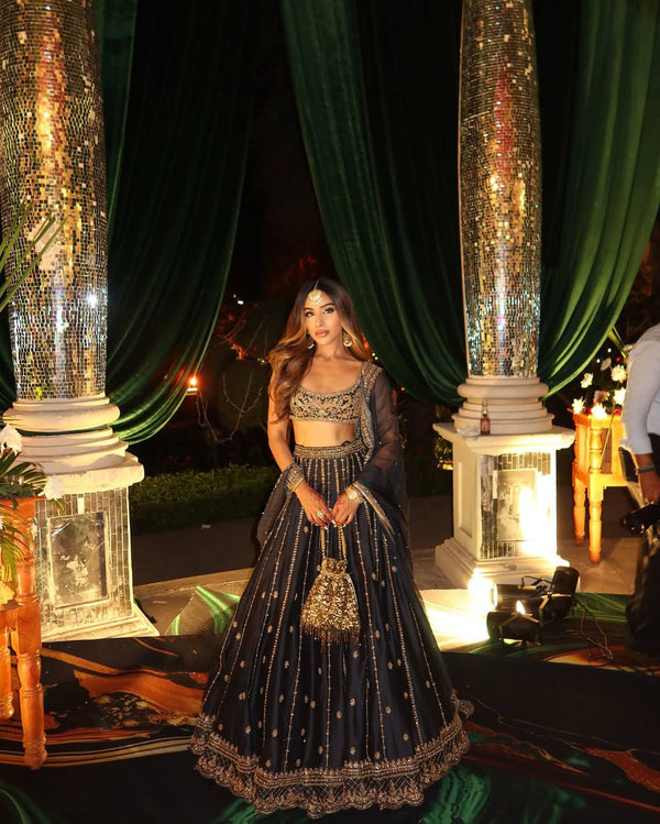 Black Crepe Silk Sequins Lehenga Set ClothsVilla