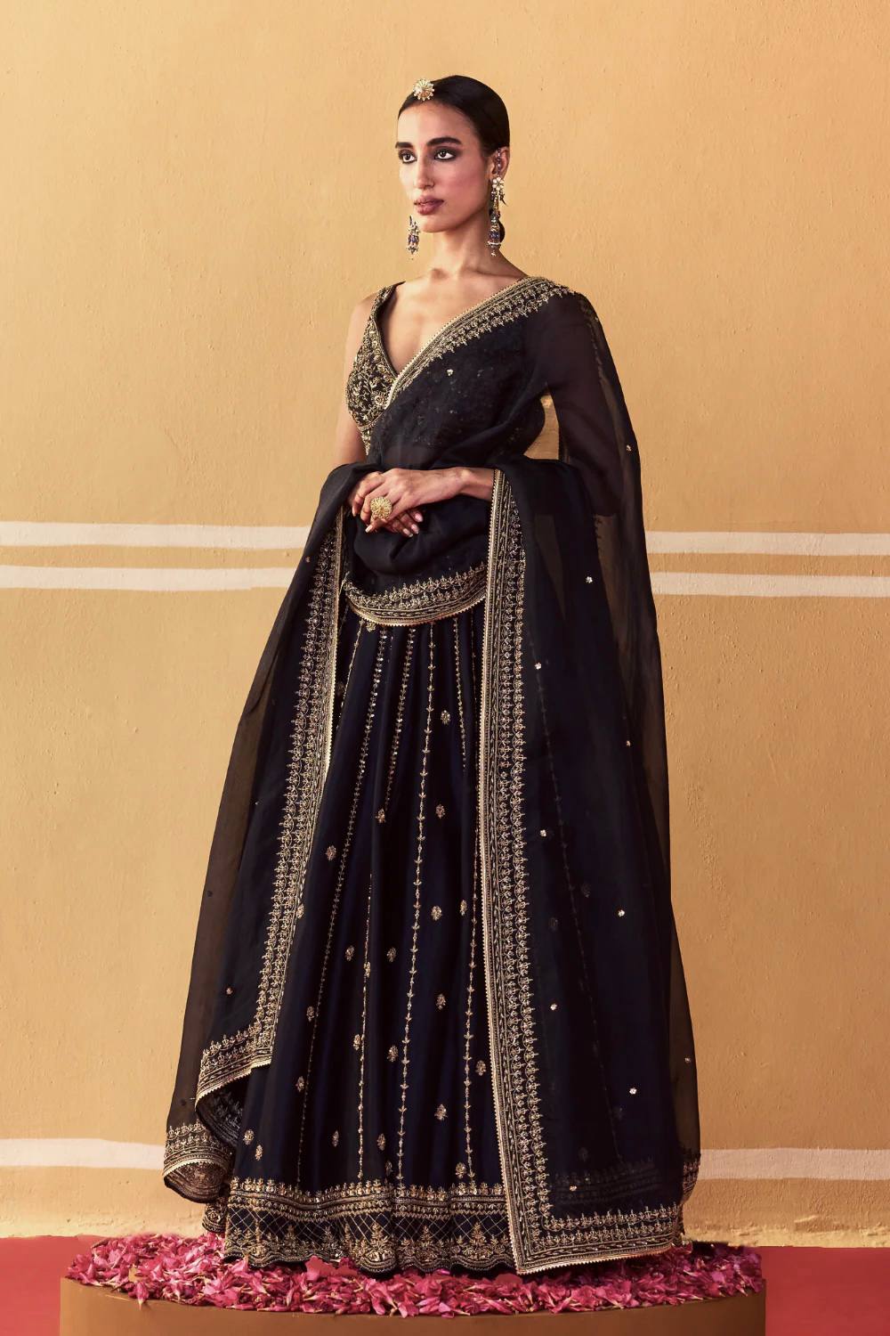 Black Crepe Silk Sequins Lehenga Set ClothsVilla