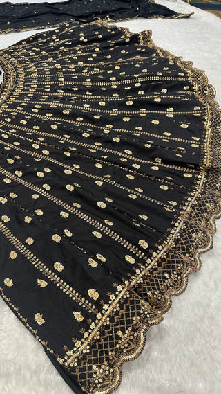 Black Crepe Silk Sequins Lehenga Set ClothsVilla