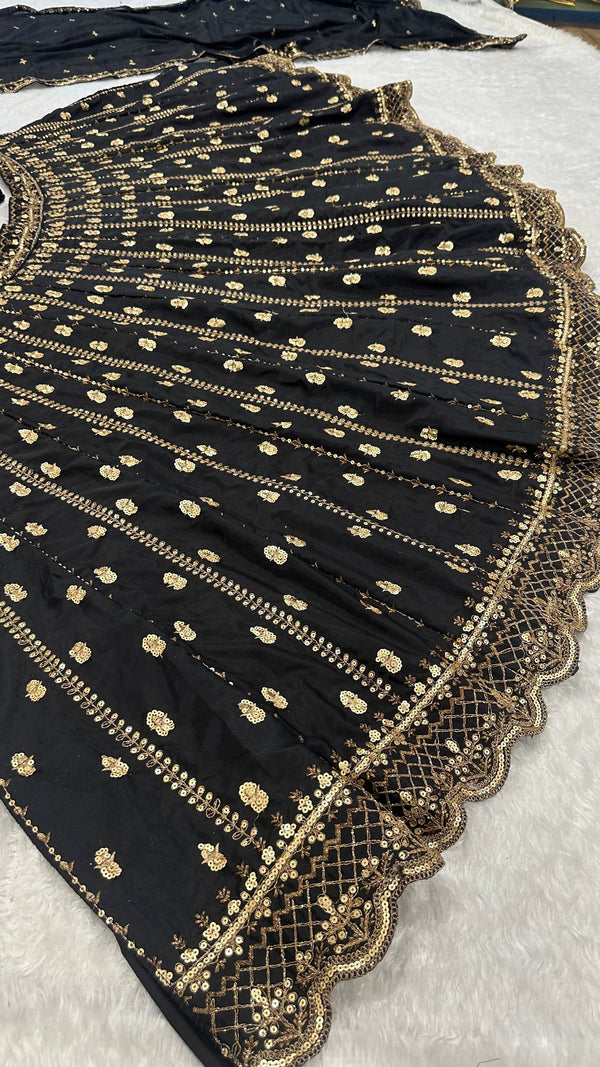 Black Crepe Silk Sequins Lehenga Set ClothsVilla