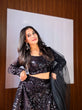 Load image into Gallery viewer, Black Dazzling Velvet Sequin Lehenga – Unstitch Blouse &amp; Net Dupatta ClothsVilla