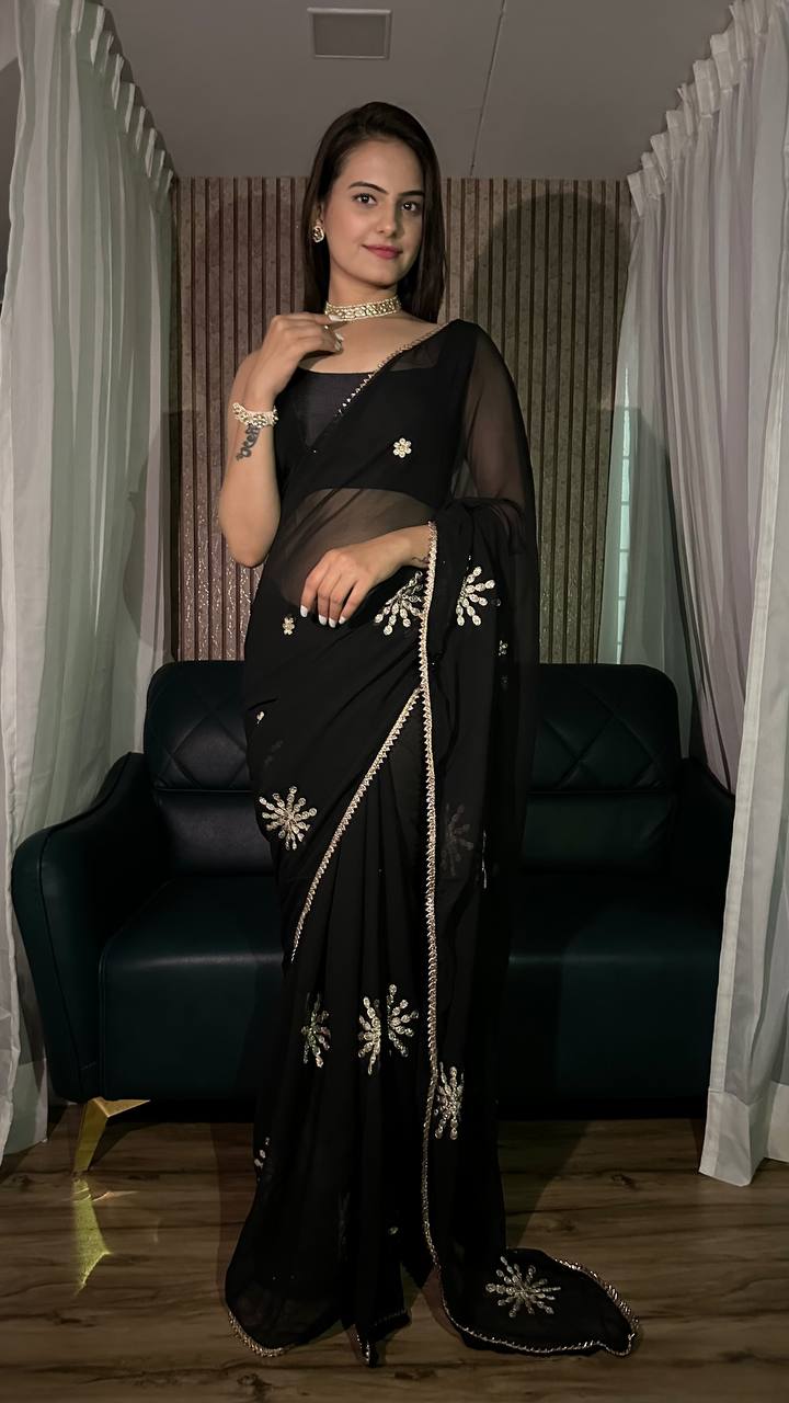 Black Desi Vibes Hot Georgette Saree – Bold and Beautiful ClothsVilla Main image