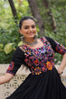 Load image into Gallery viewer, Black Designer 14kg Rayon Gathering Frill Gown with Kutchi Gamthi Embroidery ClothsVilla