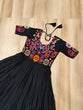 Load image into Gallery viewer, Black Designer 14kg Rayon Gathering Frill Gown with Kutchi Gamthi Embroidery ClothsVilla