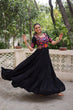 Load image into Gallery viewer, Black Designer 14kg Rayon Gathering Frill Gown with Kutchi Gamthi Embroidery ClothsVilla