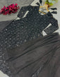 Load image into Gallery viewer, Black Designer Anarkali Sharara Set in Faux Blooming with Heavy Sequins &amp; Thread Embroidery ClothsVilla