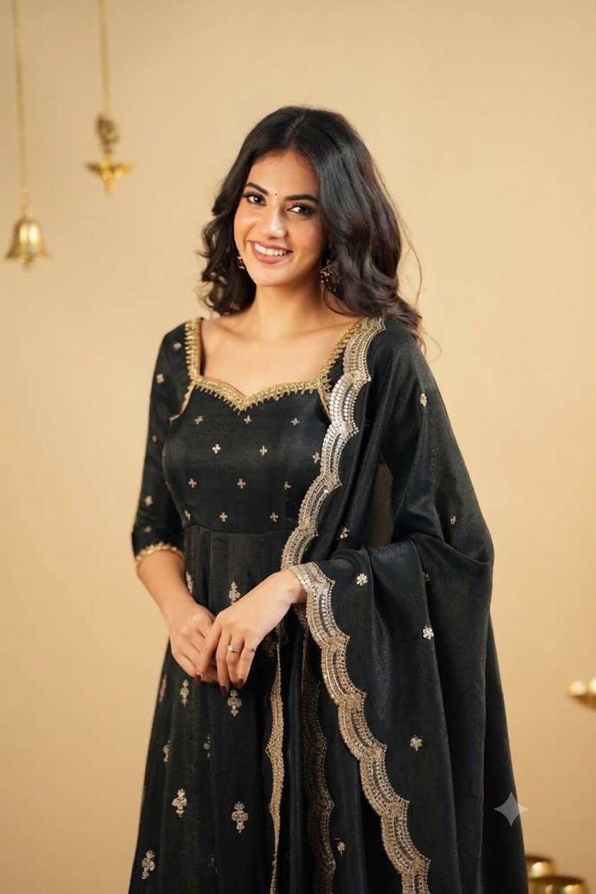 Black Designer Anarkali Suit Set ClothsVilla