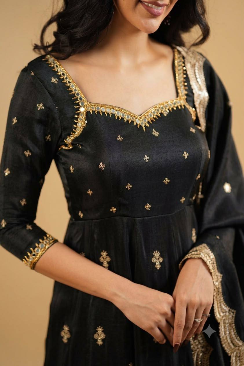 Black Designer Anarkali Suit Set ClothsVilla