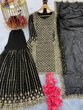 Load image into Gallery viewer, Black Designer Attractive Sequence Work Sharara Suit Clothsvilla