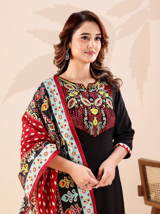Black Designer Cotton Kurti Pant Set ClothsVilla