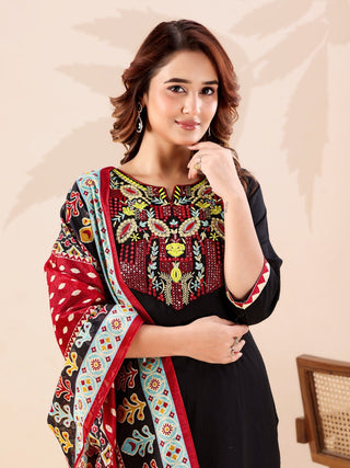 Black Designer Cotton Kurti Pant Set ClothsVilla