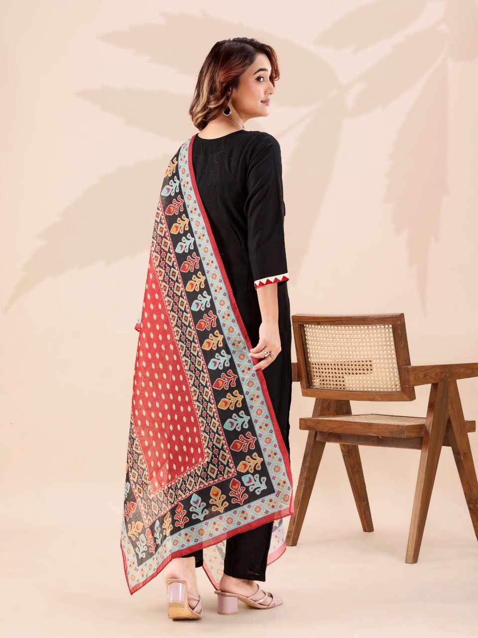 Black Designer Cotton Kurti Pant Set ClothsVilla