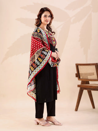 Black Designer Cotton Kurti Pant Set ClothsVilla