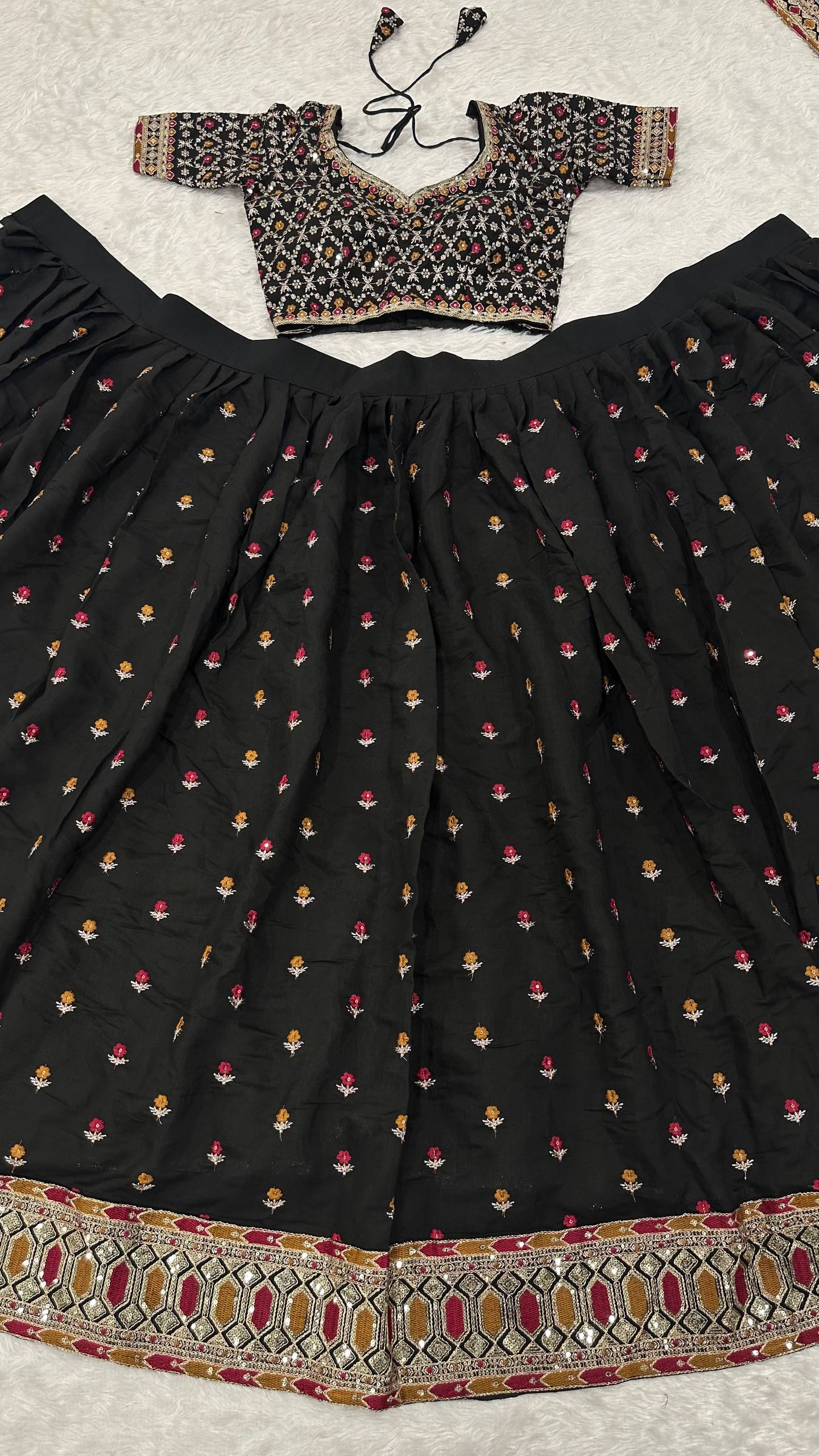 Black Designer Dori Work Lehenga Set Clothsvilla