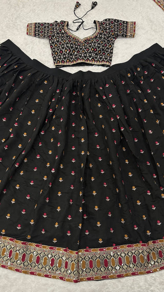 Black Designer Dori Work Lehenga Set Clothsvilla