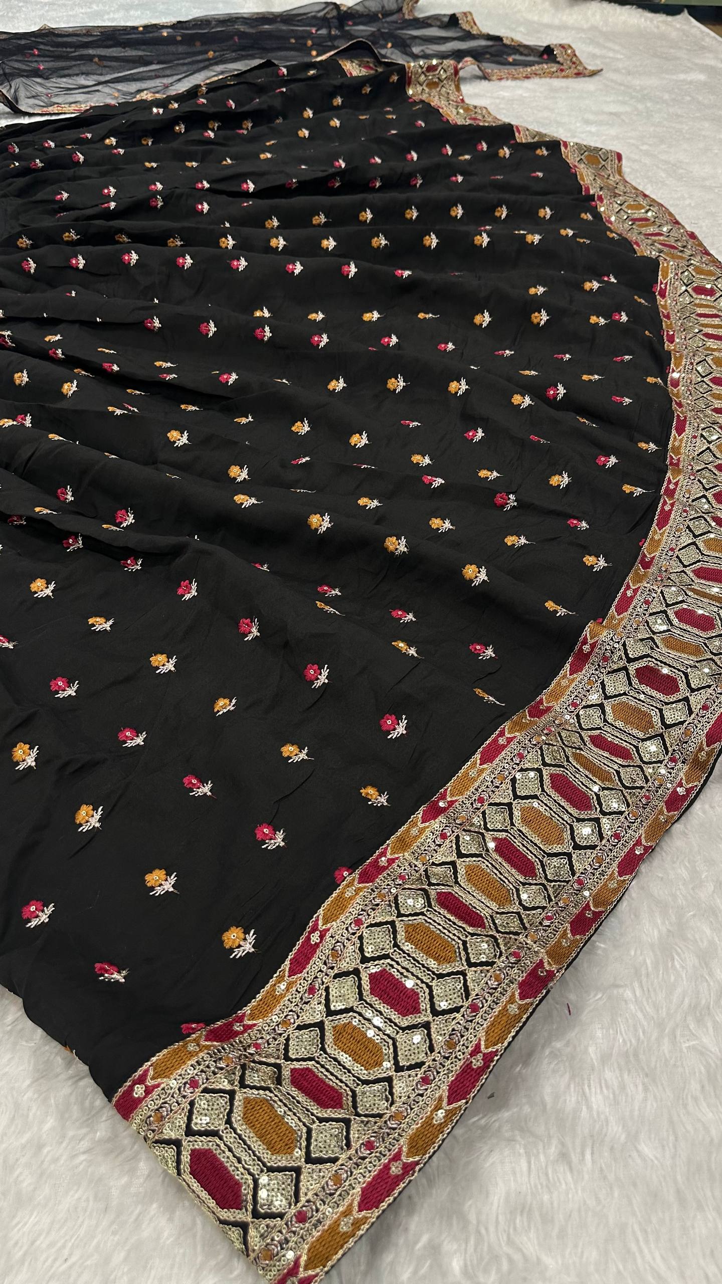 Black Designer Dori Work Lehenga Set Clothsvilla