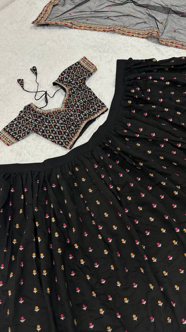 Black Designer Dori Work Lehenga Set Clothsvilla