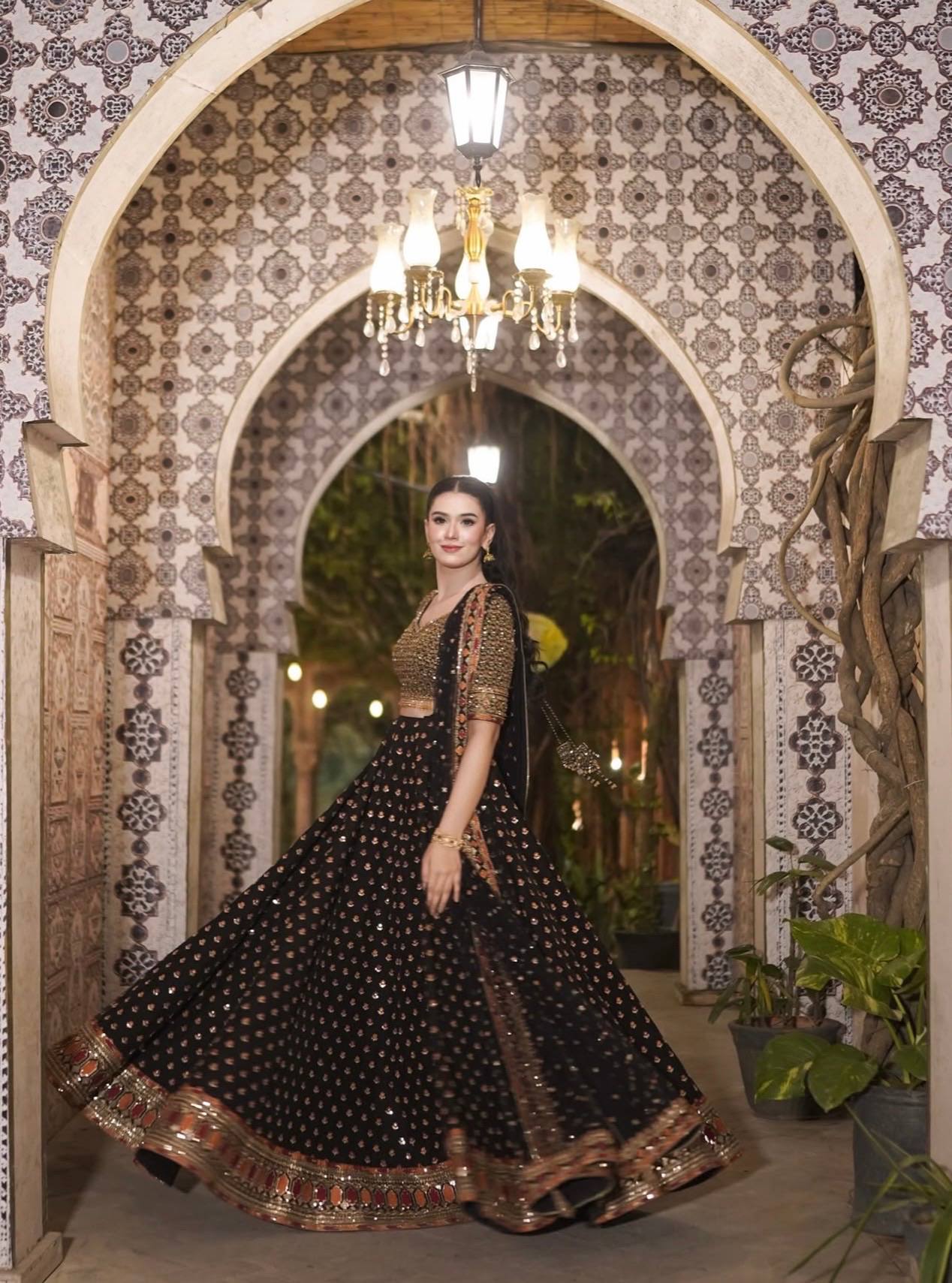 Black Designer Dori Work Lehenga Set Secondary image