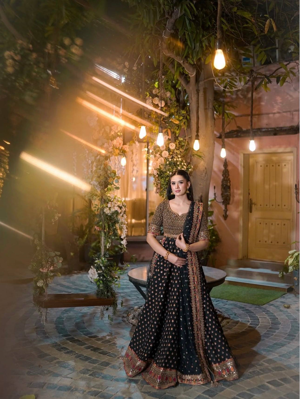 Black Designer Dori Work Lehenga Set Clothsvilla