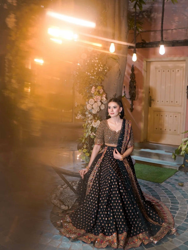 Black Designer Dori Work Lehenga Set Clothsvilla